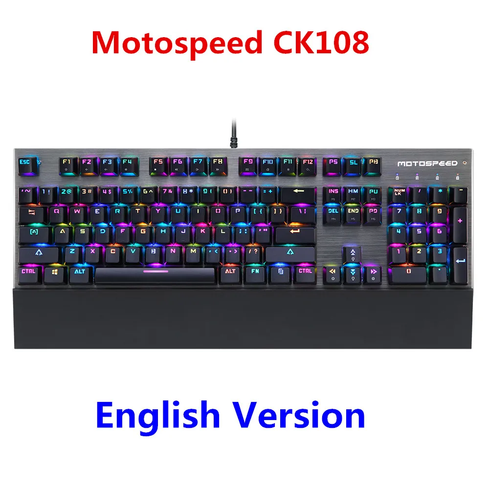 Оригинальная механическая клавиатура Motospeed CK108, 104 клавиш, RGB, синий переключатель, игровой проводной светодиодный, с подсветкой, против привидения, для геймерского компьютера