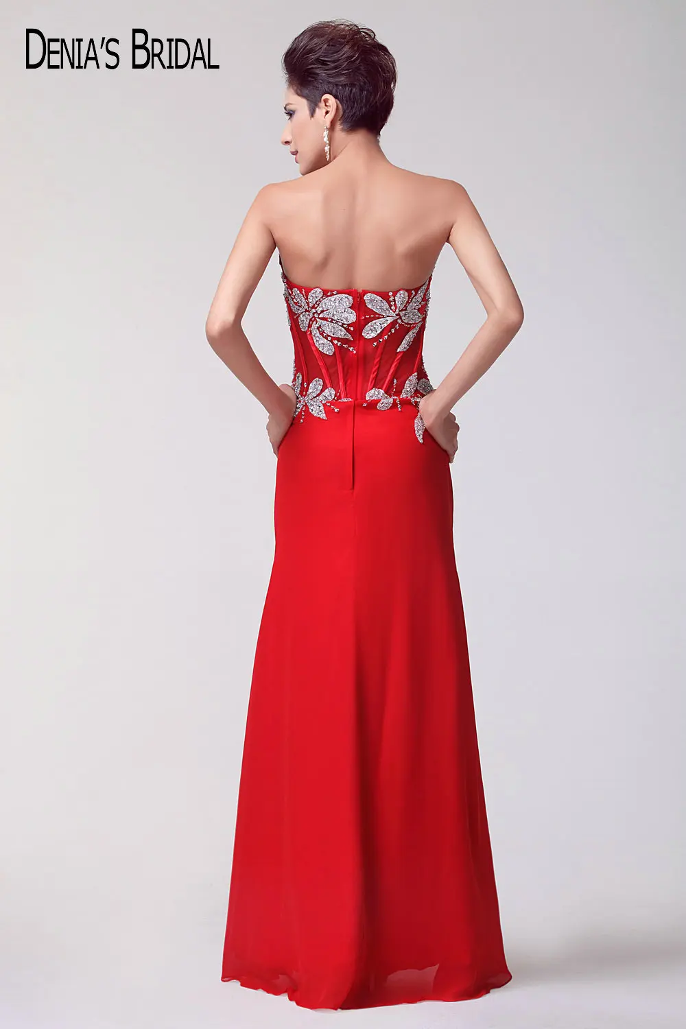 2017 реальные изображения красное милое вечернее платье без рукавов с бусинами