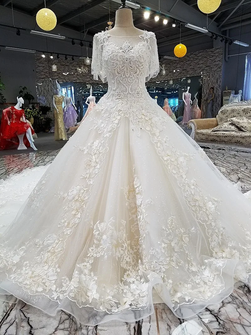 Свадебные платья Vestido De Noiva кружевными цветами цвета слоновой кости с круглым