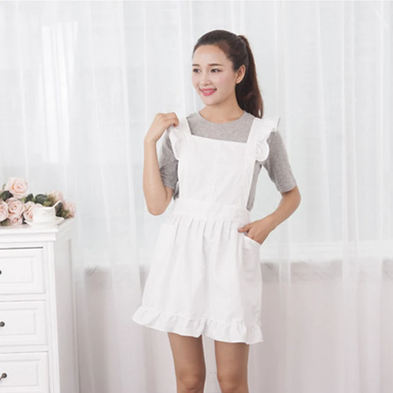 White Apron 1-5 шт хлопок Ресторан готовка женщина фартук платье японский стиль белый горничной кружева халат костюм фартук для официанток с карманами - Цвет: White Apron