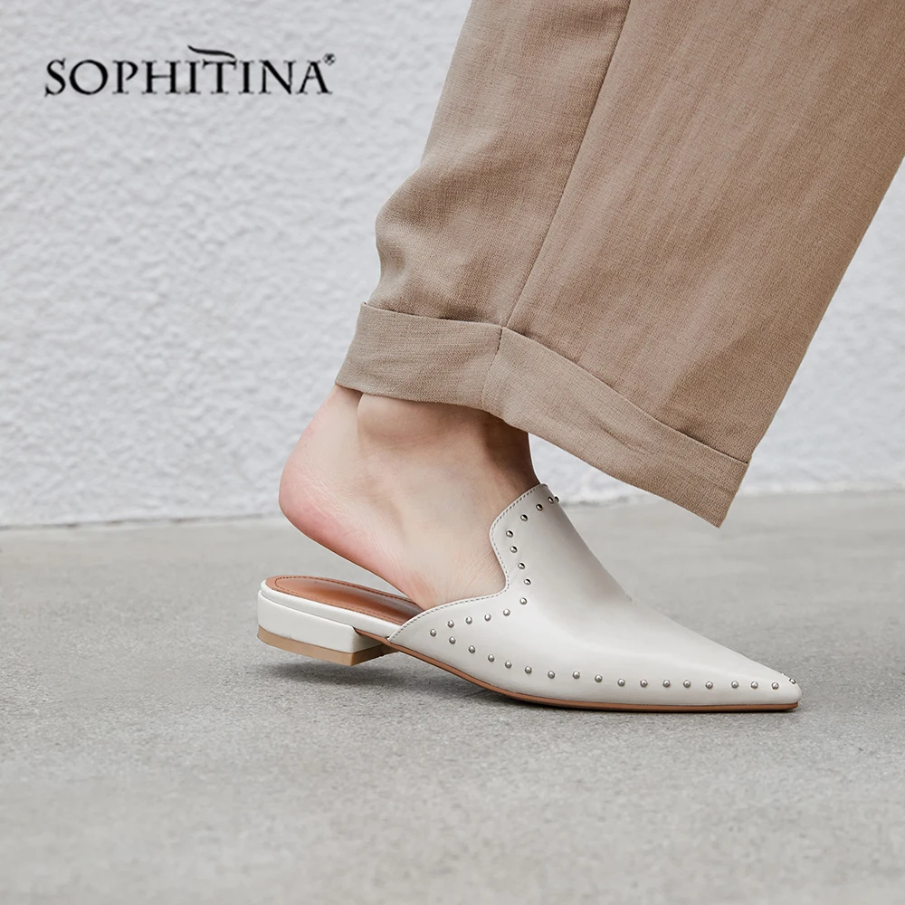 SOPHITINA/модные повседневные туфли из коровьей кожи на плоской подошве с острым
