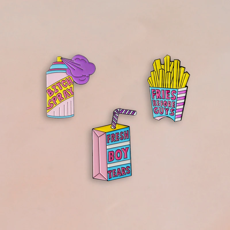 

3pcs Spray Fries Milk Soft Enamel Brooches Old School Pins for clothes Badge Fashion Cute Cartoon Jewelry Gift for Girls friends