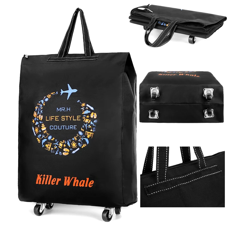 RUPUTIN Women Men Travel Bag Collapsible Ladies Shopping Bag Grocery Puller Trolley Bag Wheel Bag Portable Storage Shopping Cart