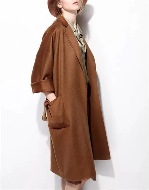 

double-face 100%wool fabrics women's fashion overcoat mid-long no lining chocolate color S/M/L