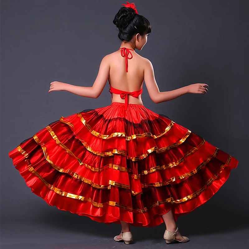 Красные юбки Flamenco детская длинная юбка для соревнований одежда бальной комнаты