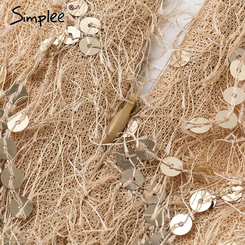 Женский комбинезон Simplee цвета шампанского комбинезоны с блестками и кистями V