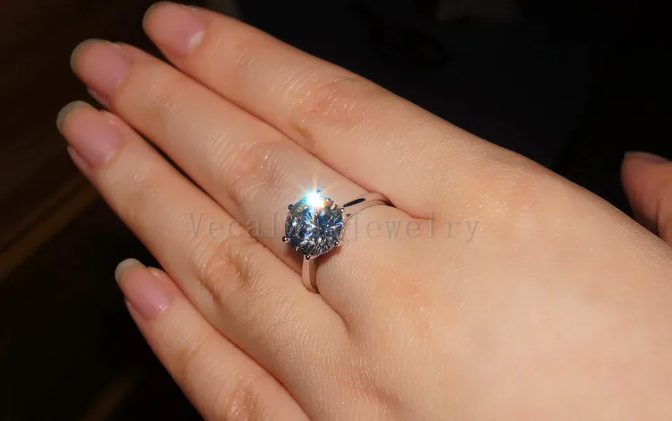 Vecalon 2016 Брендовое женское кольцо с пасьянсом 4ct AAAAA Циркон cz Стерлинговое Серебро