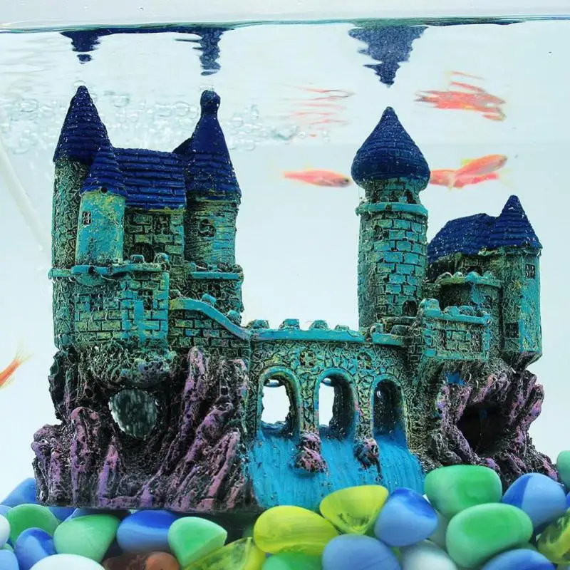 Cartoon Castle Aquarium Decoration Ancient European Style With Waterfall Fish Tank Landscaping Resin Craft Ornaments Decor | Дом и сад