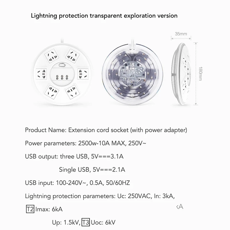 xiaomi mijia прорыв lightning 6 бит патч-панель с USB домашней вилкой защита от перегрузки умный дом - Цвет: White 1