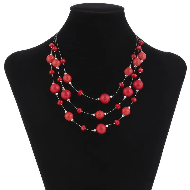 Женское многослойное ожерелье с красным натуральным камнем|fashion necklace|necklace