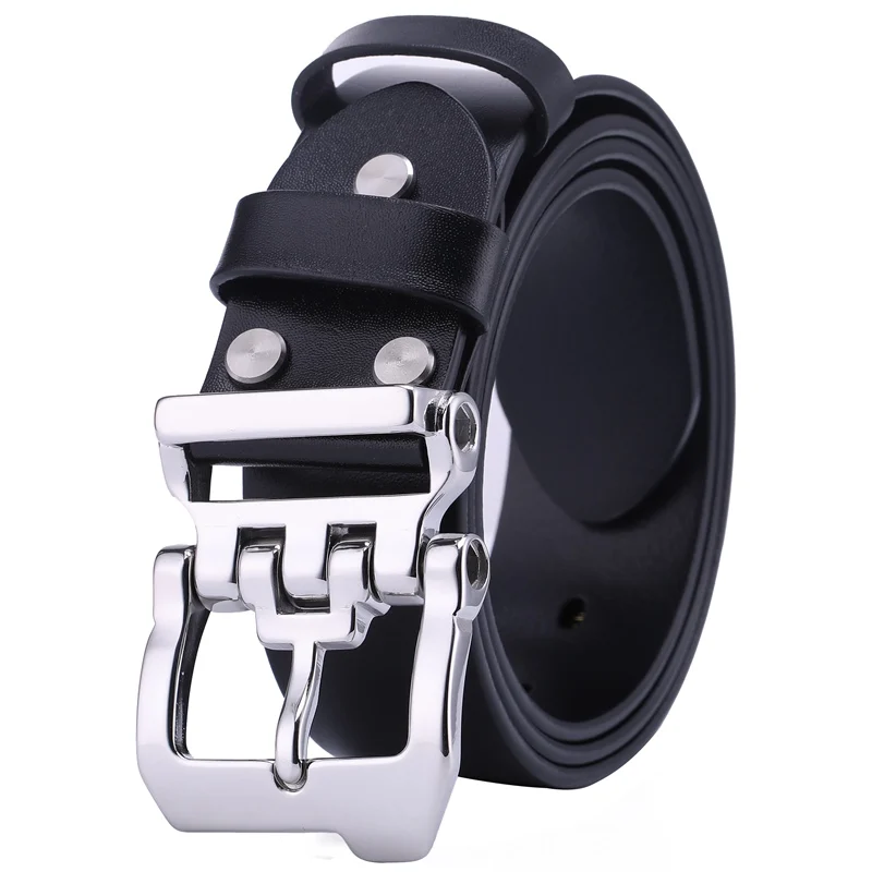 black with buckle Мужской ремень, роскошный, высокое качество, нержавеющая сталь, пряжка, настоящая, натуральная кожа, полное лицевое покрытие, черный цвет, большой размер, 140 см, 150, 160 - Цвет: black with buckle