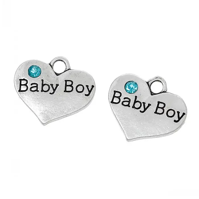 Doreenbeads амулет кулоны в виде сердца серебристого цвета сообщение "baby boy" резной Skyblue горный хрусталь 16 мм x 14 мм(5/" x 4/8"), 20 шт