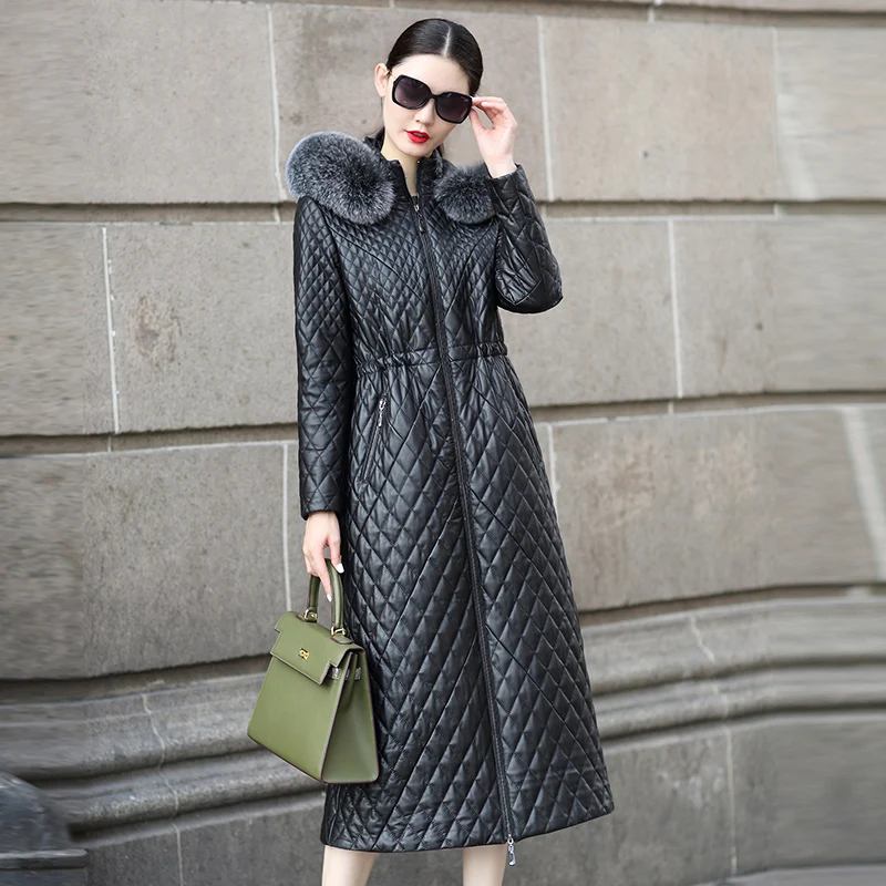 Женское длинное пальто из 2021 натуральной овечьей кожи длинная куртка на утином