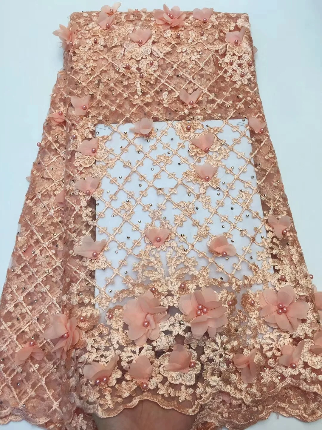 

Nigerian Lace Fabrics, Hnadmade Beads 3D Flower Fabric, Gold Lace Wedding Fabric, Tissu Africain Guipure Mariage RF430