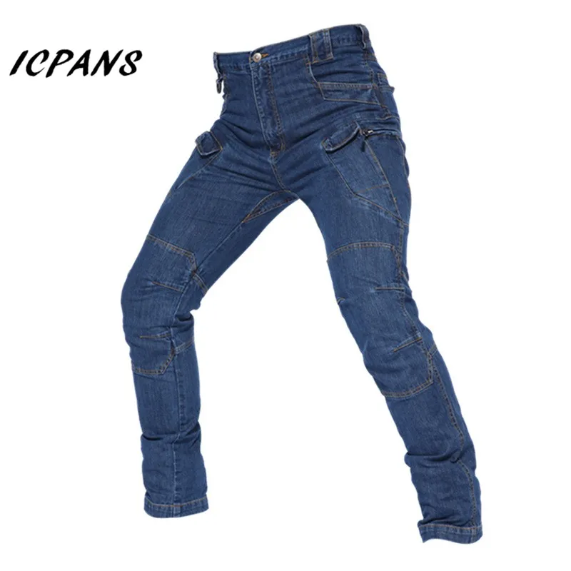 PLY-12 blue ICPANS/мужские джинсы с карманами; уличная одежда в стиле милитари; винтажные тактические синие джинсы на молнии; мужские зимние брюки-карго; IX9 - Цвет: PLY-12 blue
