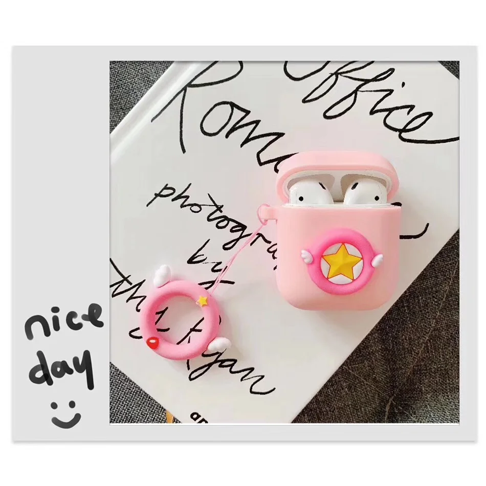 Чехол для AirPods Sakura, Розовая звезда, Крыло ангела, чехол для наушников для Apple Airpods 2, Защитная крышка с кольцом на палец