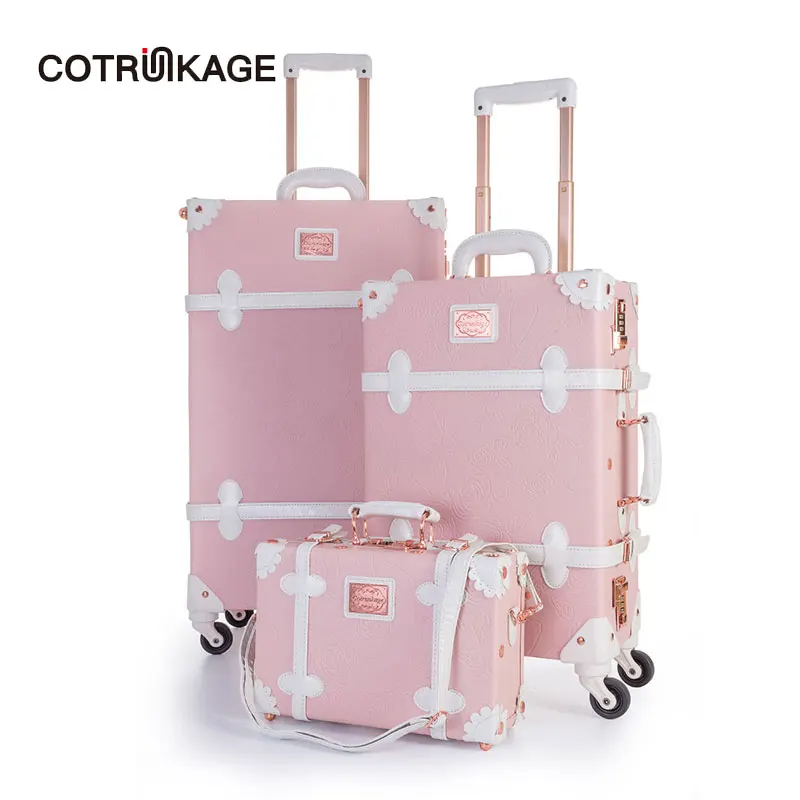 COTRUNKAGE милый 13 &quot20&quot 26 &quotрельефный розовый чемодан для дам из искусственной кожи