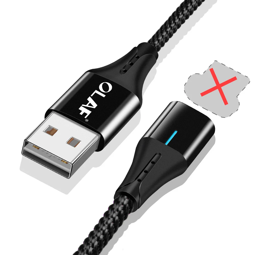 Only cable NO plug Олаф 3A Магнитный двухсторонний Micro usb type C кабель зарядное устройство Шнур для Iphone X XR XS Max Быстрая зарядка кабель для samsung S8 S9 Plus - Цвет: Only cable NO plug
