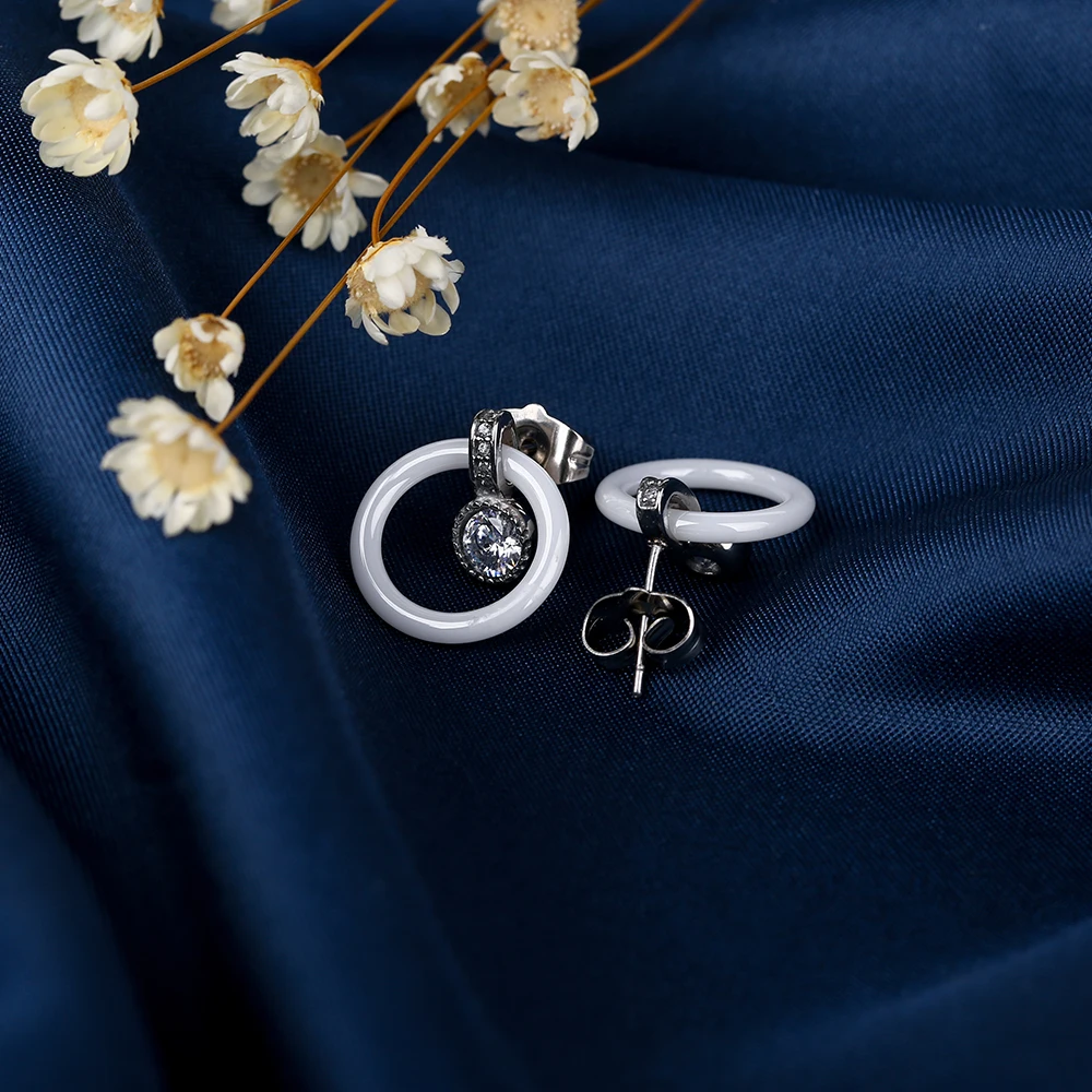 Женские круглые серьги из белой керамики элегантные циркония в форме большого