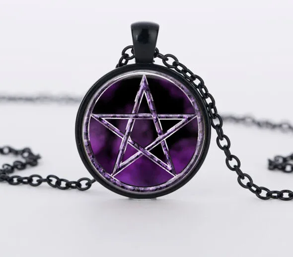Модный фиолетовый пентаграмма Wicca колдовство Япония кулон ожерелье ювелирные изделия скрытый Шарм ожерелья - Окраска металла: black