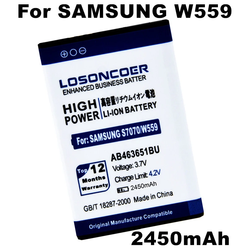 Аккумулятор 2450 мАч AB463651BU/BE AB463651BC для Samsung W559 J808 S3830U F400 F408 J808E F278 S3650C S7070 S5608 S3370 L700 S5628