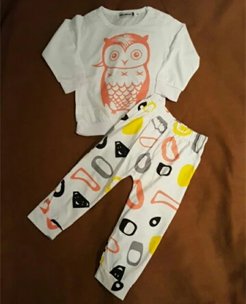 2 шт./комплект футболка с длинным рукавом и штаны принтом совы|baby girl clothing set|baby