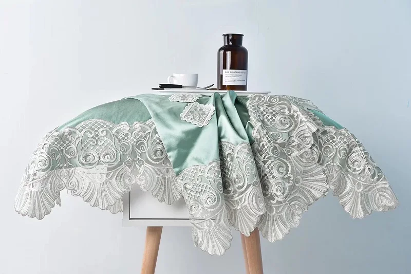 Светло-зеленый роскошный романтический французский стиль Серебристая кружевная