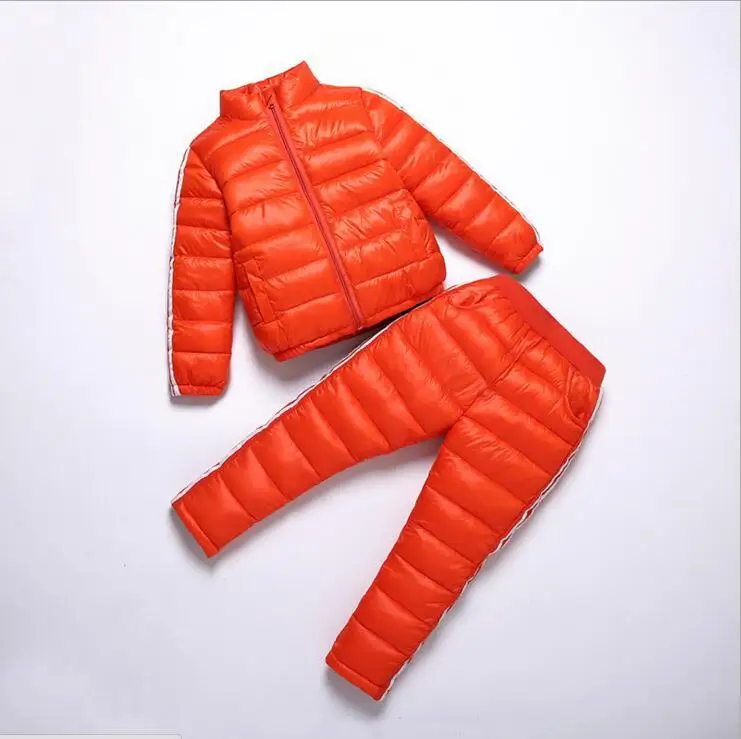 Детская Хлопковая Спортивная одежда на пуху; комплект одежды для мальчиков и девочек; Зимний пуховик+ штаны; комбинезон; костюм; детский зимний комбинезон - Цвет: DO12cheng