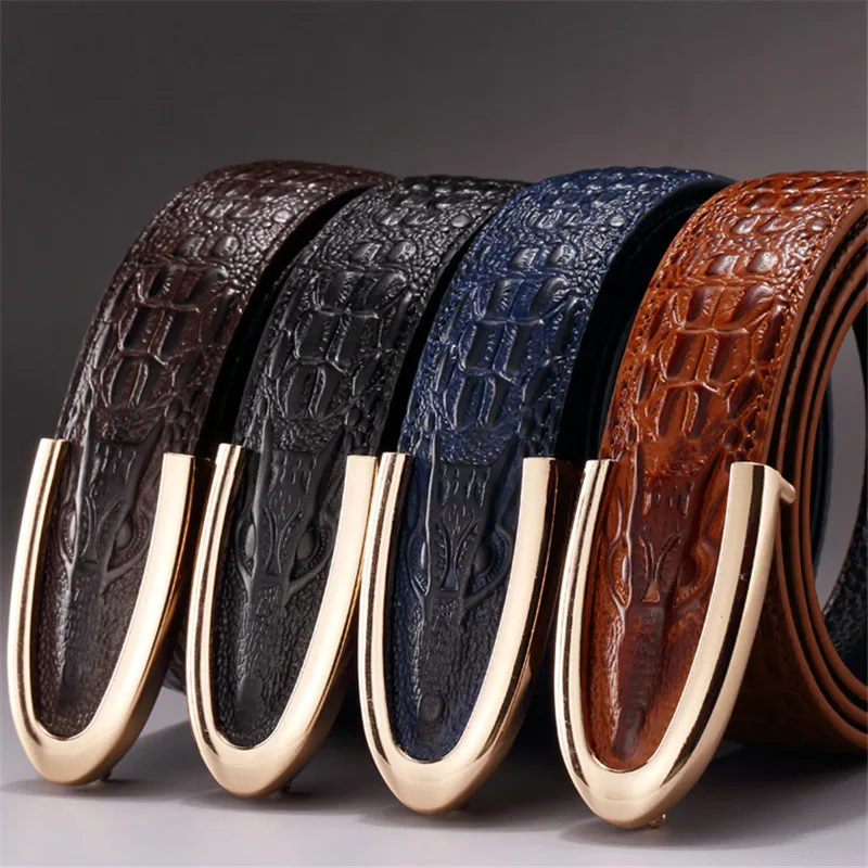 Модные Бизнес гладкая пряжки ремня крокодил полосатый Пояса из натуральной кожи
