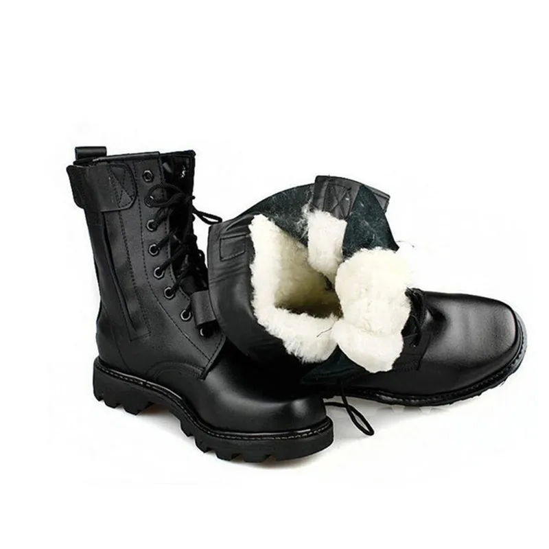 black winter style LIN KING Warm Plush Black Men Lace Up Motorcycle Boots Mid Calf Winter Shoes Steel Toe Puncture Proof Safety Man Military Boots - Цвет: black winter style