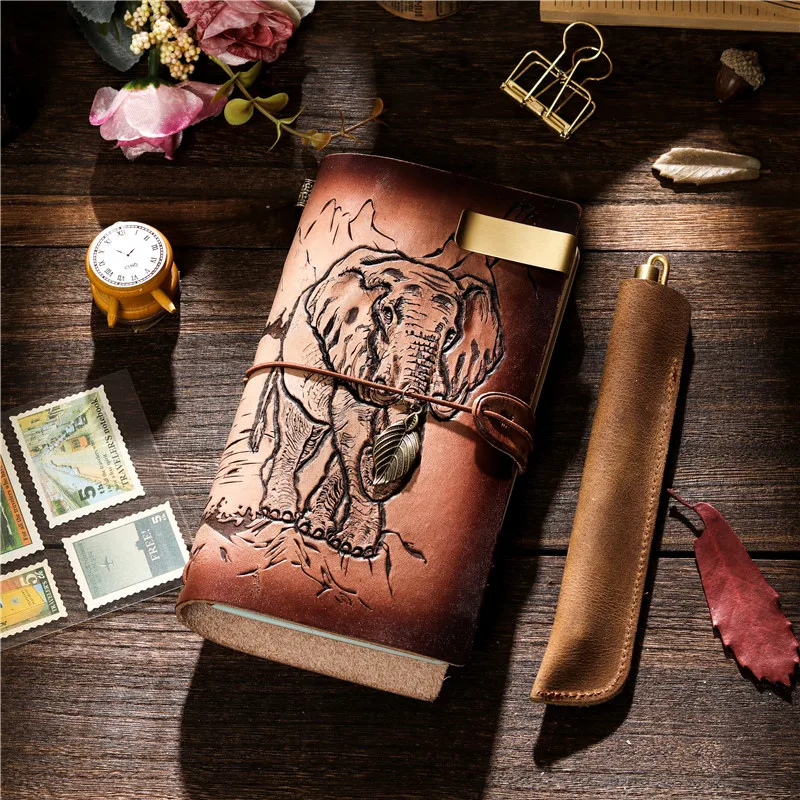 Craft 100% Винтаж натуральная кожаная записная книжка-календарь путешествия Журнал