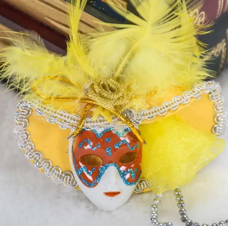 Mini Masks Carnival of Venice Tourist Travel Souvenir 3D Mask Fridge Magnet Wearing Hat with Feathers Party favors colorful gift | Дом и сад