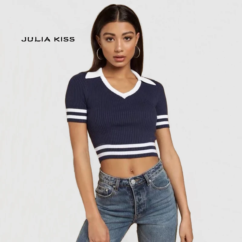 Women Stripe Knitted Crop Top | Женская одежда