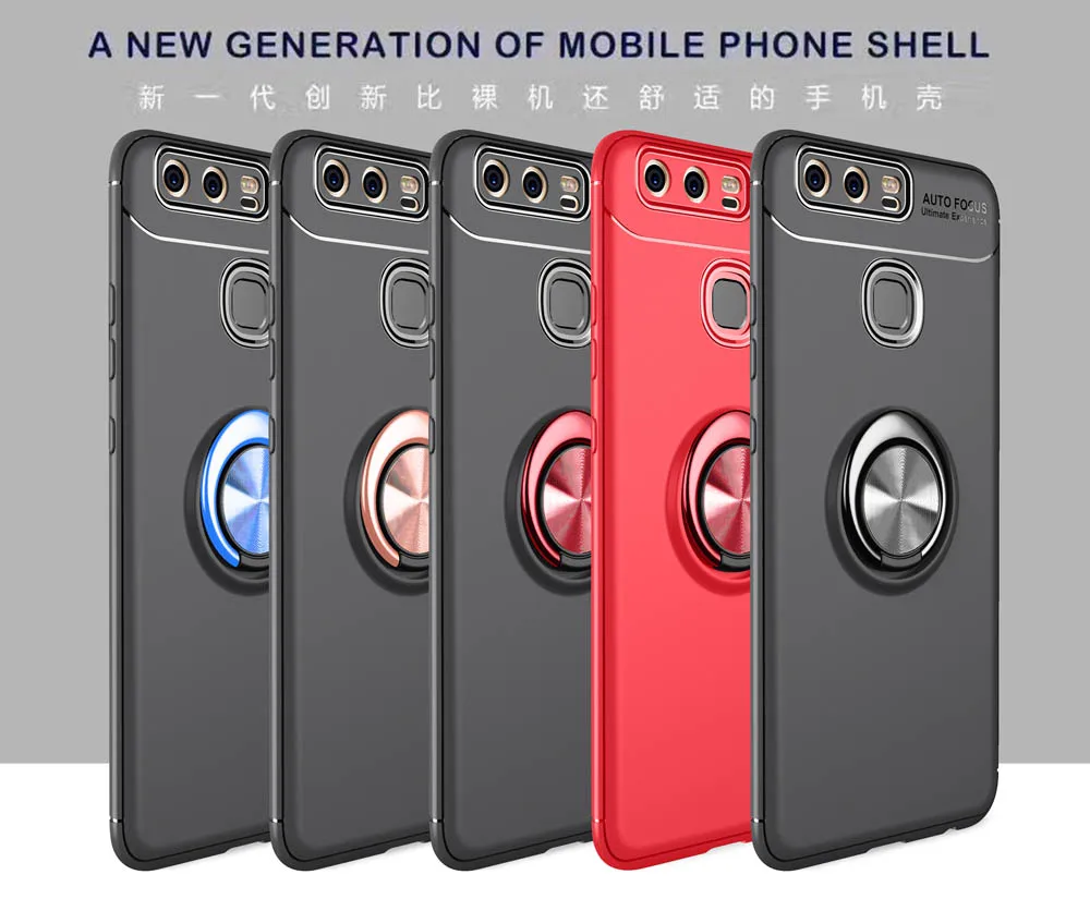 Soft Silicone Case for Huawei P9 EVA-L09 EVA-L19 EVA-L29 Metal Ring Phone Cover P 9 EVA L29 L09 L19 TPU Cases |