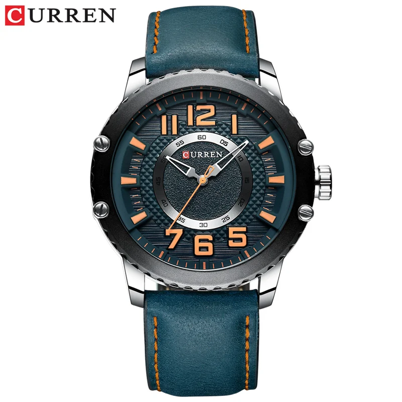 blue CURREN Стильные часы Новые повседневные спортивные кварцевые мужские часы армейские военные кожаные Наручные часы мужские Красочные Модные мужские дизайнерские часы - Цвет: blue