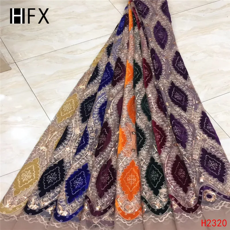 HFX Новое поступление блестки кружева ткани Африканский нигерийский Тюль бархатная ткань для свадебного платья с блестками H2320
