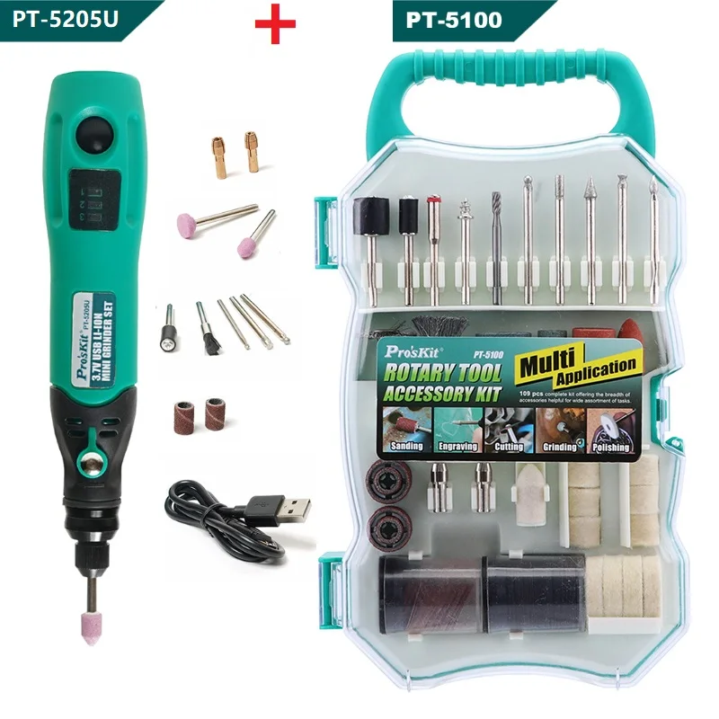Pro'sKit PT-5205U 3,7 V USB зарядка электрическая шлифовальная машина набор литий-ионная Мини дрель шуруповерт - Цвет: PT-5205U and PT-5100