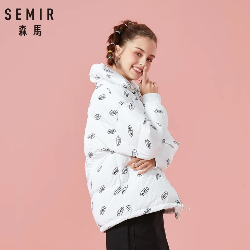 SEMIR Для женщин вниз принт воротник-стойка Куртка с воротником карманом для