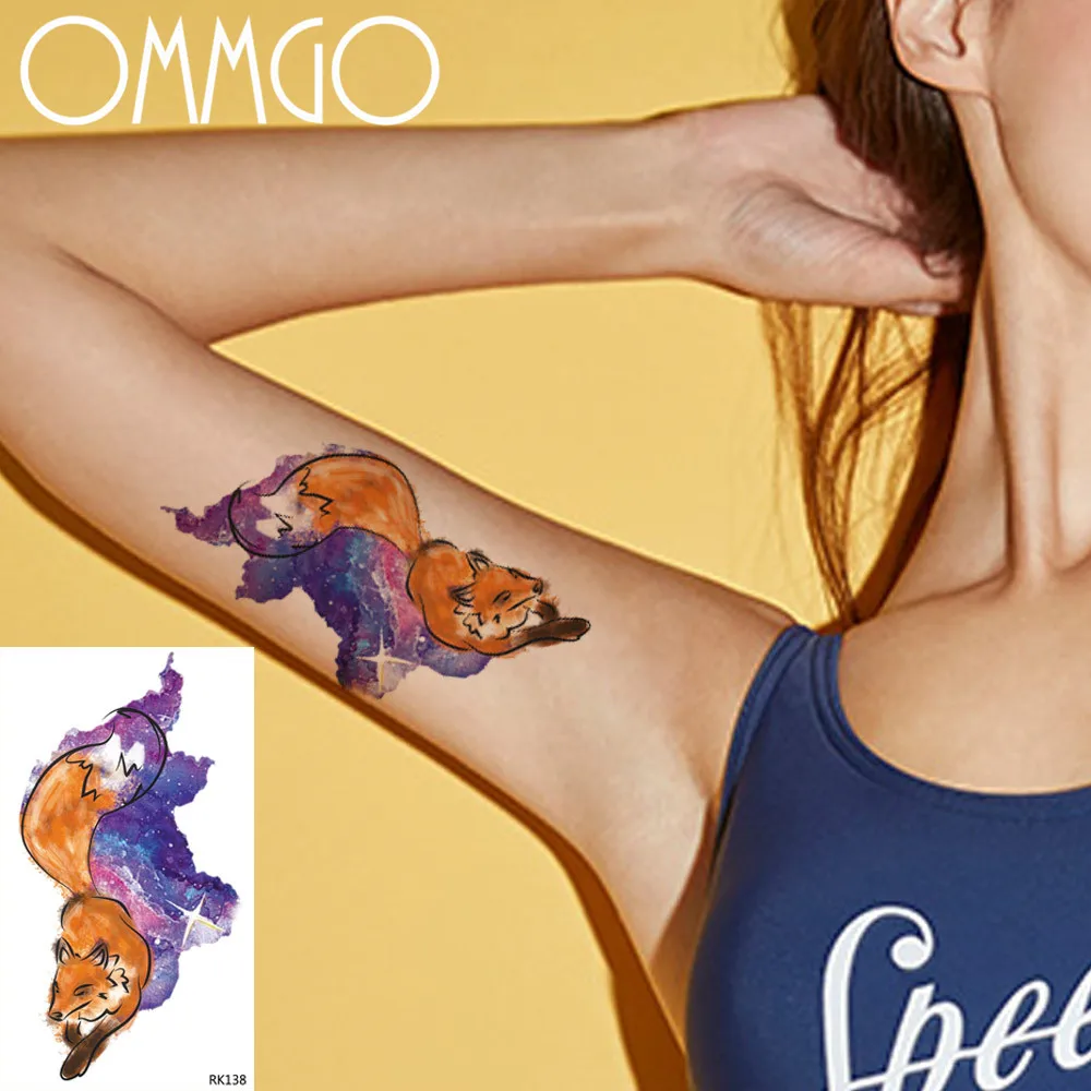 Временные татуировки OMMGO Galaxy Fox для женщин наклейки поддельные на заказ тату боди