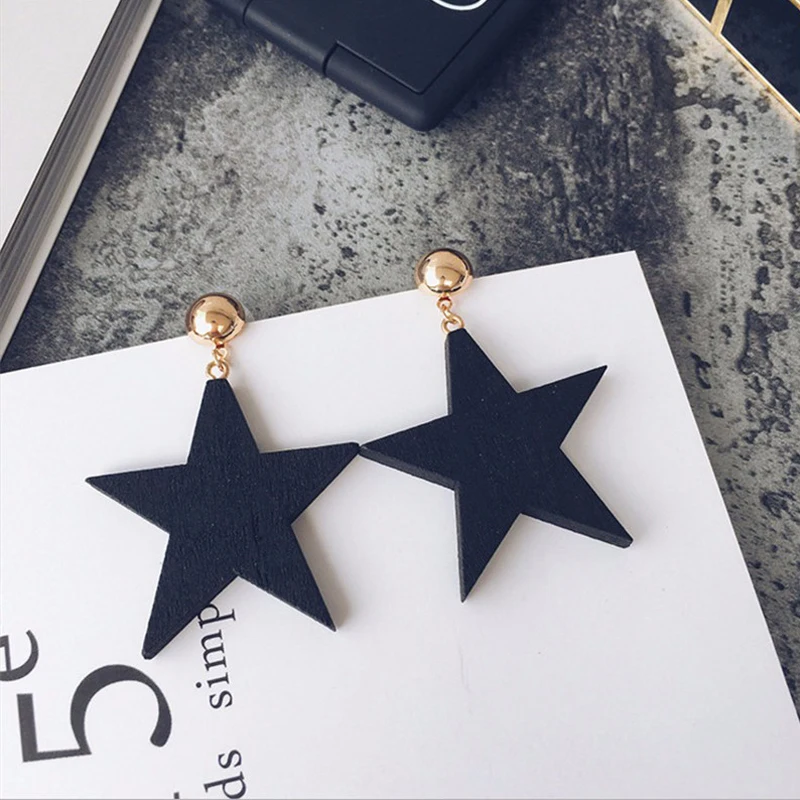Простые большие серьги в виде деревянной звезды черные ювелирные изделия для