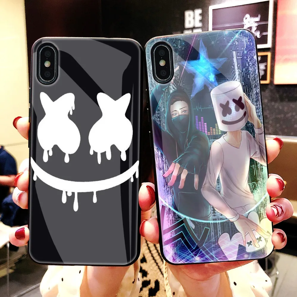 Закаленное стекло мягкий ТПУ чехол для телефона iPhone 6 S 7 8 s plus MAX XR XS X10 Marshmello dj