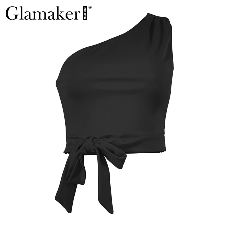 Женский топ на одно плечо Glamaker белый винтажный трикотажный короткий лето со