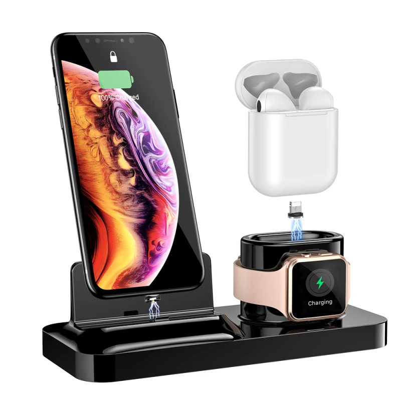 3 в 1 магнитное зарядное устройство для телефона Подставка для iPhone XS Max X Зарядное устройство Док-станция для Air Pods Apple Watch Магнитная Зарядка