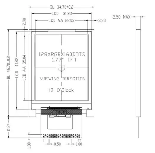 CTC 1,77 дюймов 20P TFT ЖК-экран ST7735S Привод IC MCU 8Bit 8080 Параллельный интерфейс 128(RGB)* 160