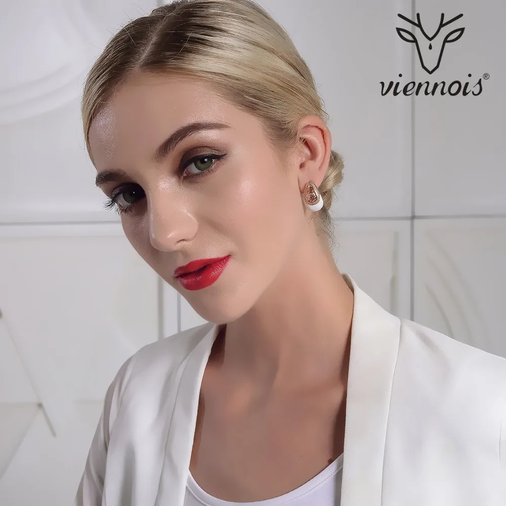 Viennois розовое золото Цвет полые серьги стержня для женщин белой эмалью ремесла