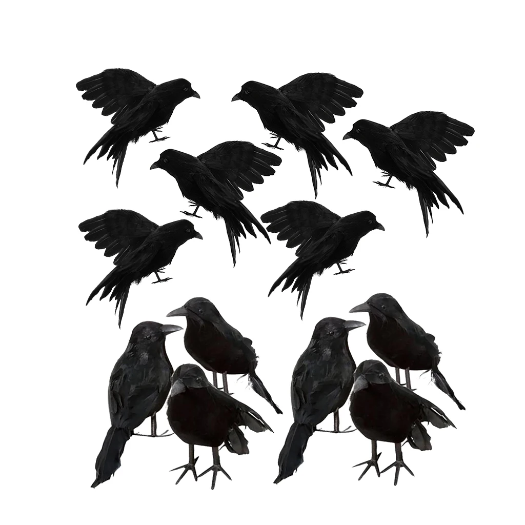

12 шт./компл. искусственный Ворон реалистичные птицы для дома сад Хэллоуин свадебное украшение