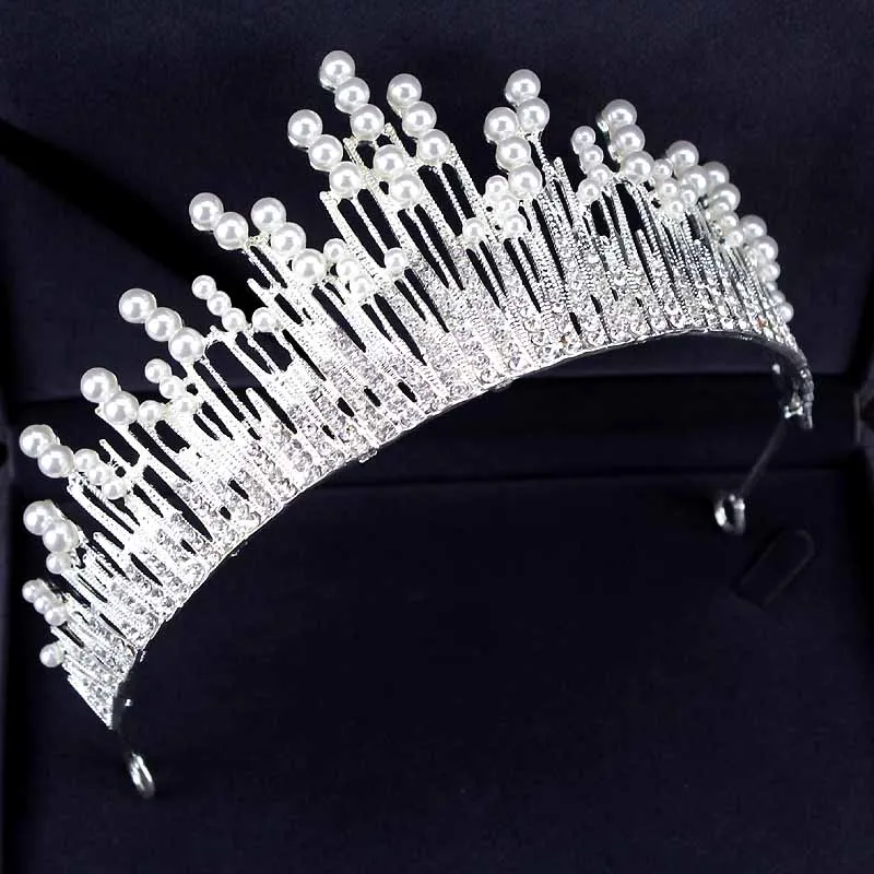 party crown Роскошные Свадебные короны в стиле барокко с кристаллами и бусинами, ручная работа, жемчужная тиара, ободки, стразы, диадема, королевские свадебные аксессуары для волос - Окраска металла: party crown