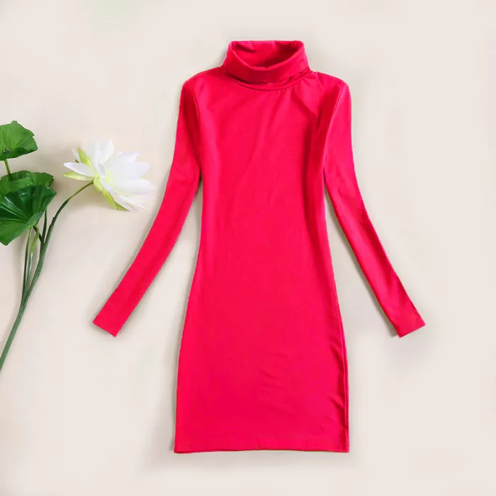 hot pink Новая зимняя футболка женская с длинным рукавом Топы Модные Camisetas эластичные Poleras Mujer водолазка футболки длинные базовые футболки туники - Цвет: hot pink