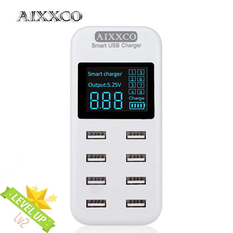 AIXXCO Смарт 8A USB зарядное устройство с ЖК дисплеем 8 usb портами питания для iphone samsung