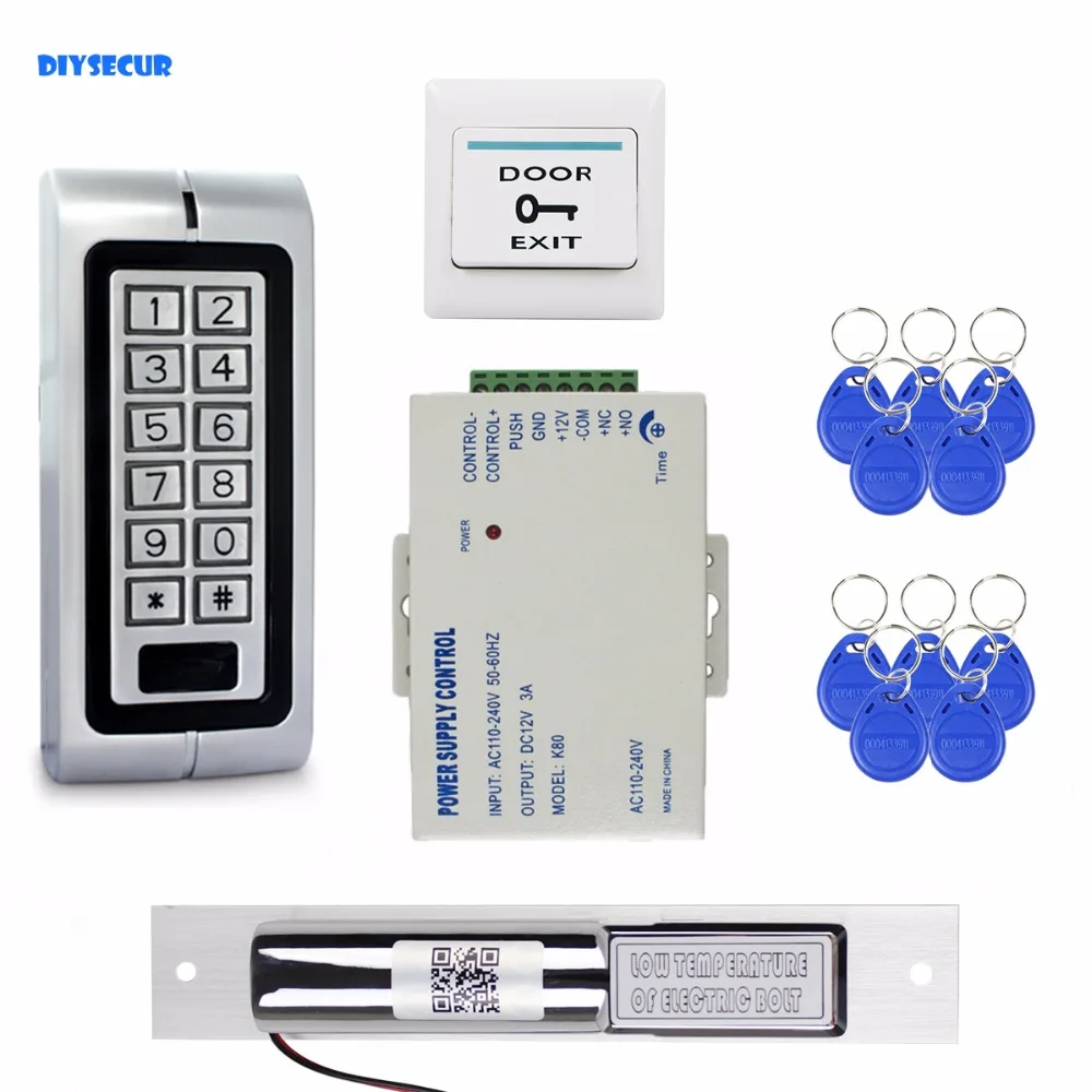 

DIYSECUR Electric Drop Bolt Lock 125KHz RFID Waterproof Metal Password Keypad ID Card Reader Door Access Control System Kit W1